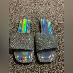 Iridescent Rhinestone Slide Sandals